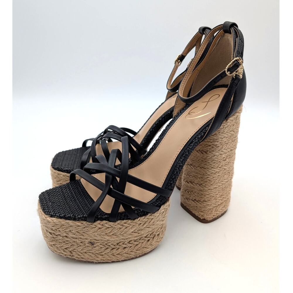 Sam Edelman Kade Platform Sandals Women's Black Leather Size US8M EU38.5 - Picture 1 of 10